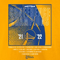 Women's Fanatics Gold Golden State Warriors 2022 Western Conference Champions Balanced Attack Roster V-Neck T-Shirt