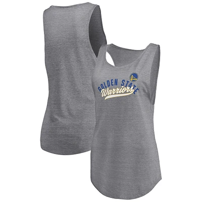 Women's Fanatics Heathered Gray Golden State Warriors Quality Time Open Scoop Neck Tri-Blend Tank Top