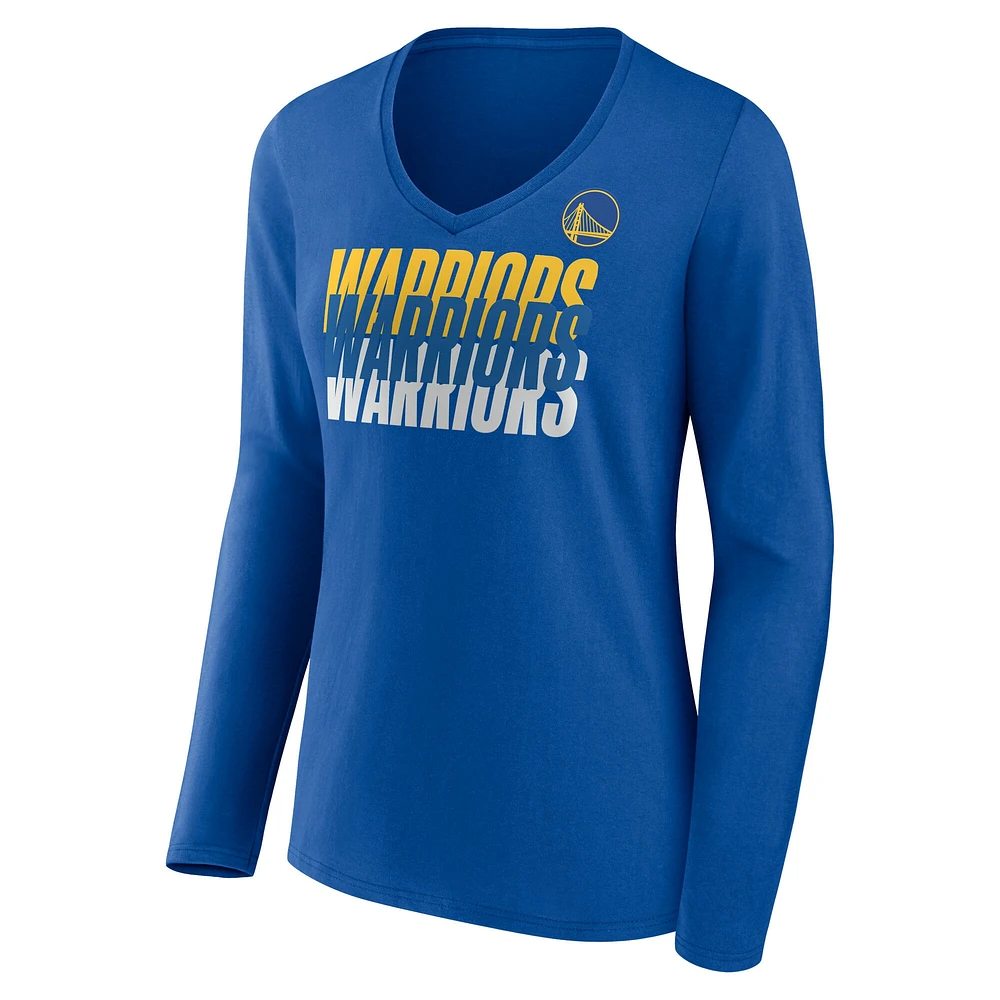 Women's Fanatics  Royal Golden State Warriors Iconic Tumble Long Sleeve V-Neck T-Shirt