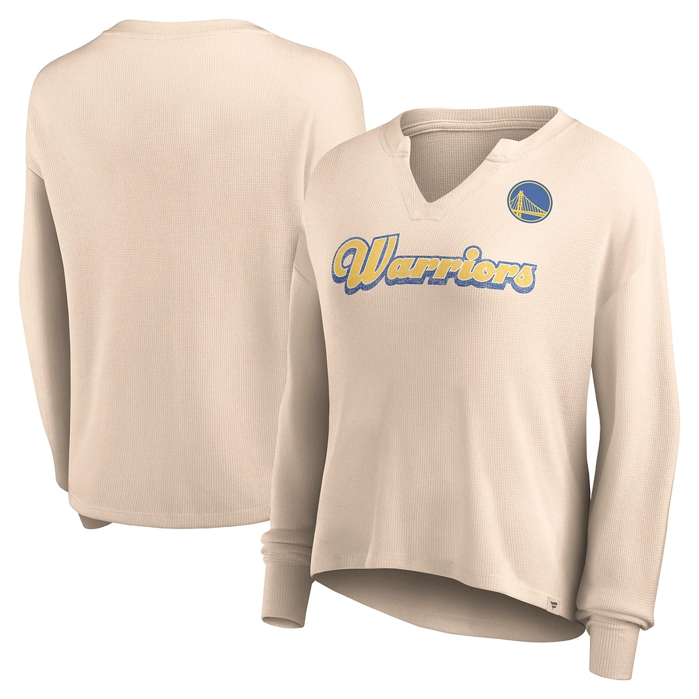 Women's Fanatics Tan Golden State Warriors Go For It Long Sleeve Notch Neck T-Shirt