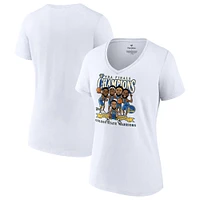 T-shirt blanc à col en V Fanatics pour femmes des Golden State Warriors 2022 NBA Finals Champions Caricature