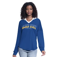 Women's G-III 4Her by Carl Banks Royal Golden State Warriors Bench Player Oversized Long Sleeve Hooded Top