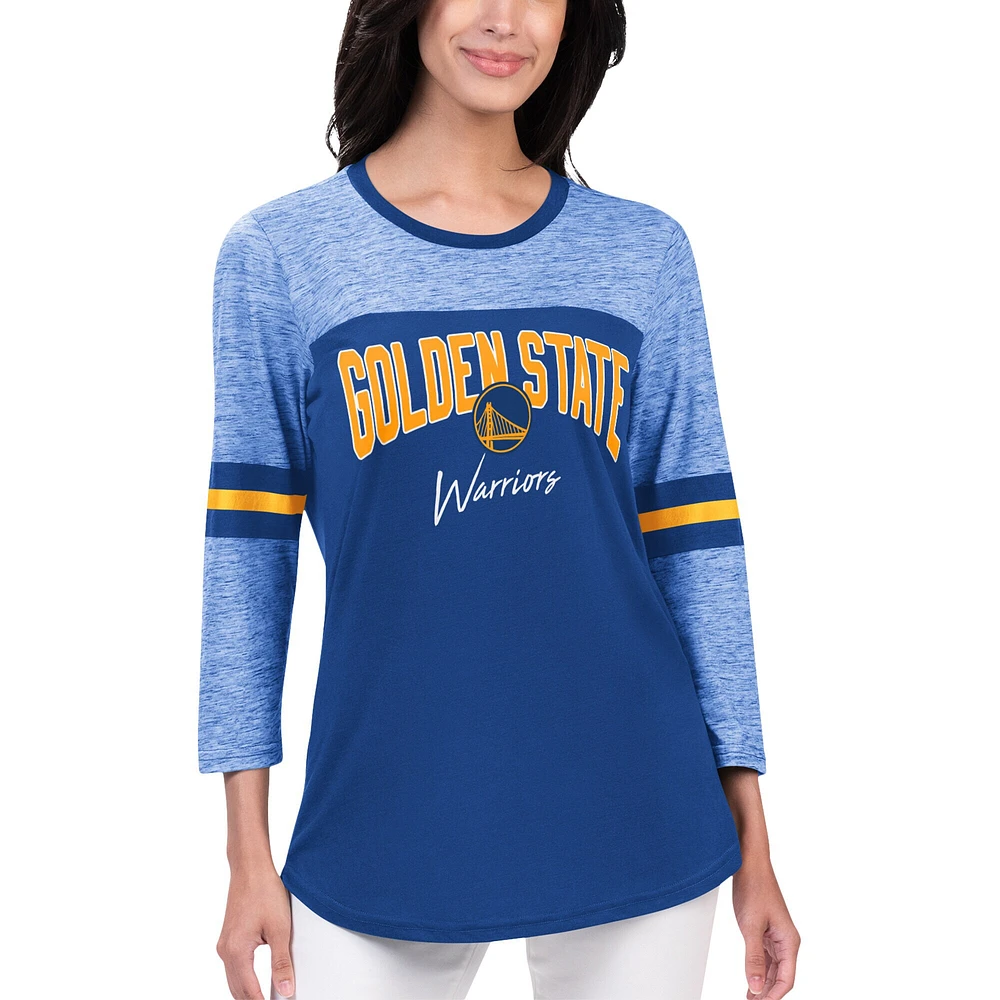 T-shirt à manches 3/4 pour femmes G-III 4Her de Carl Banks Royal Golden State Warriors Play the Game