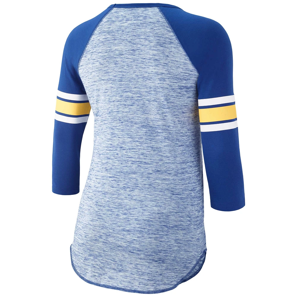 Women's G-III 4Her by Carl Banks Royal Golden State Warriors Recover 3/4-Sleeve Raglan T-Shirt