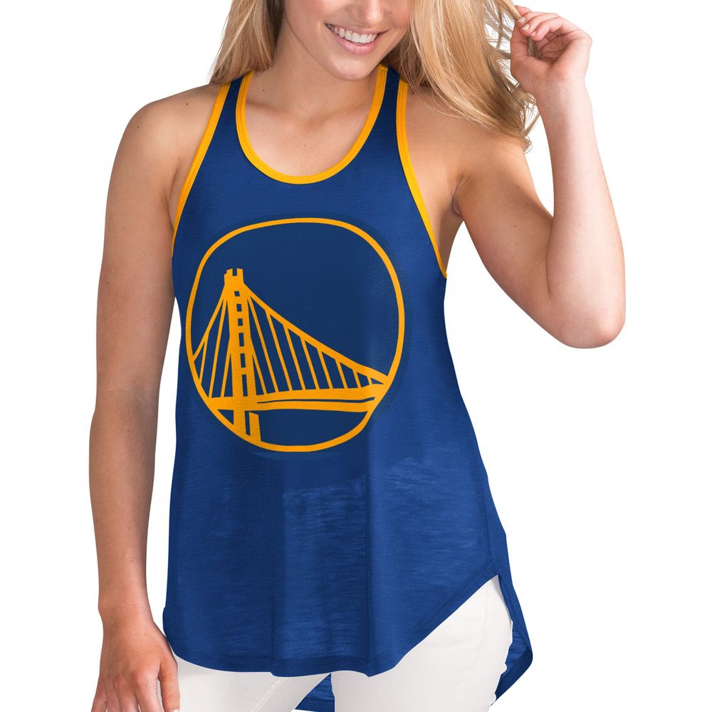 Women's G-III 4Her by Carl Banks Royal Golden State Warriors Tater Burnout Racerback - Tank Top