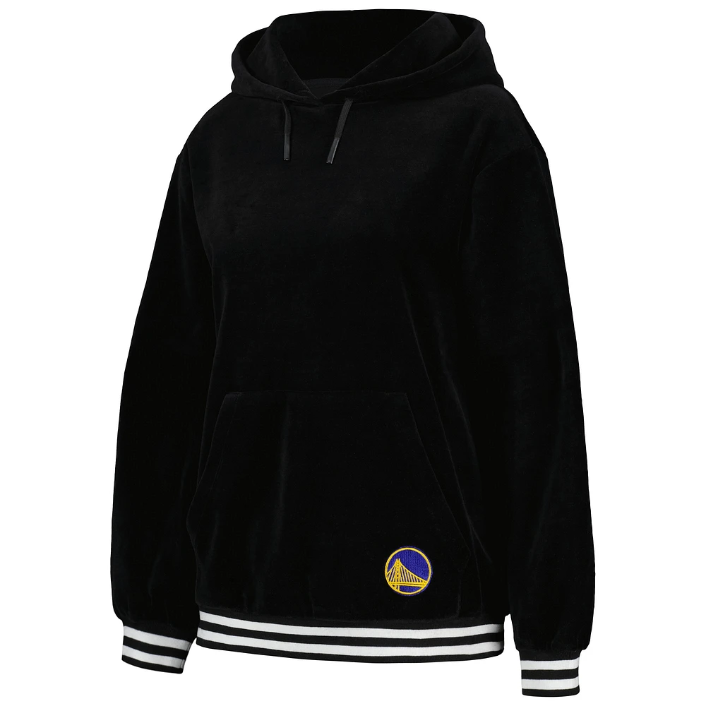 Women's Lusso Black Golden State Warriors Nellie Oversized Velour Pullover Hoodie