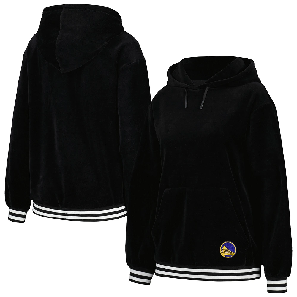 Women's Lusso Black Golden State Warriors Nellie Oversized Velour Pullover Hoodie