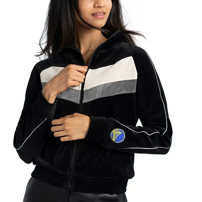 Veste de survêtement entièrement zippée Lusso Black Golden State Warriors Nixie Colorblock Chevron Raglan pour femmes