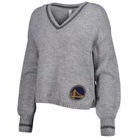 Women's Lusso Gray Golden State Warriors Scarletts Lantern Sleeve Tri-Blend V-Neck Pullover Sweater