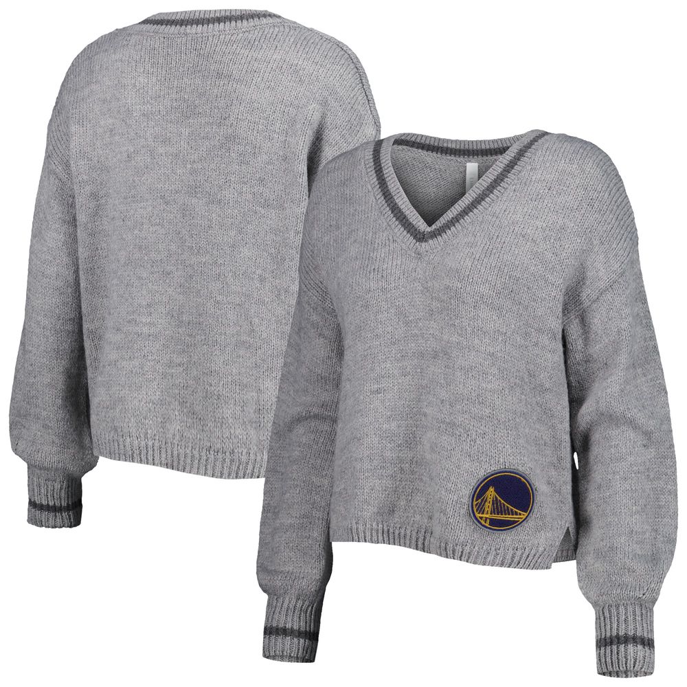 Women's Lusso Gray Golden State Warriors Scarletts Lantern Sleeve Tri-Blend V-Neck Pullover Sweater