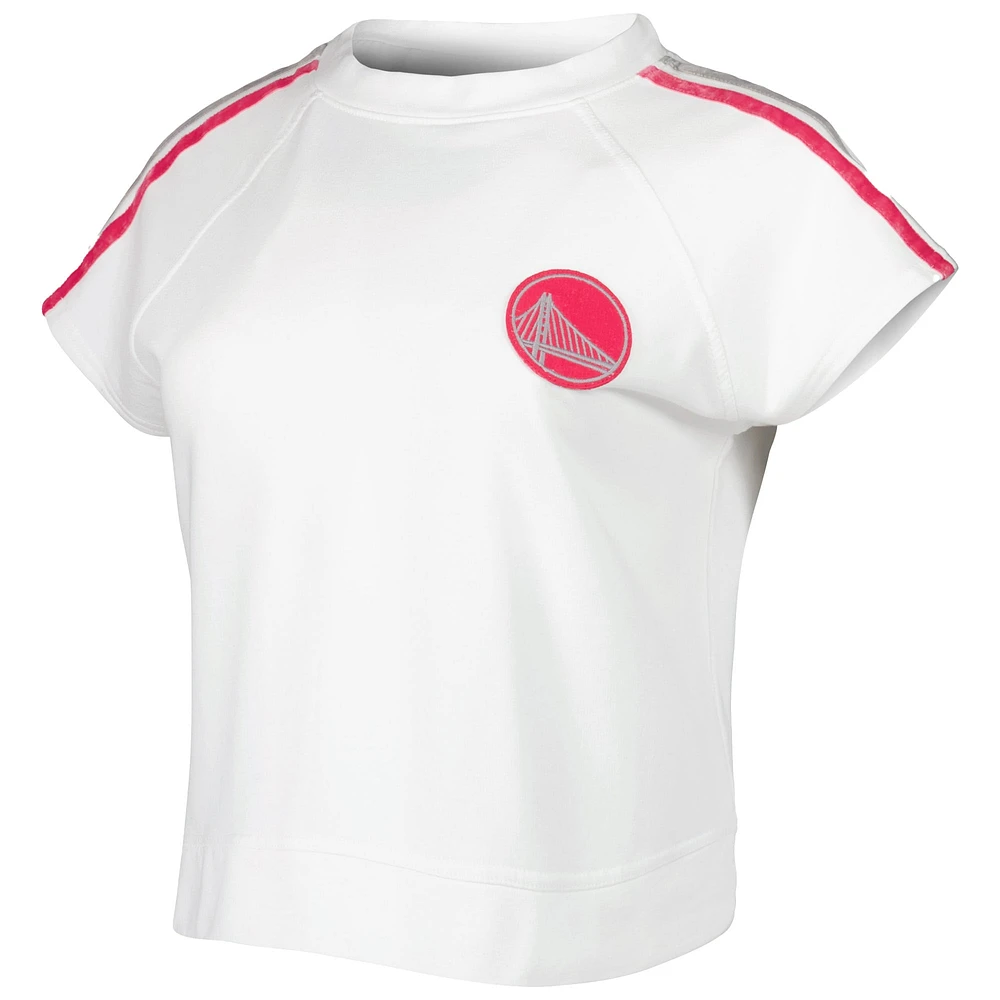 Women's Lusso White Golden State Warriors Margot Cropped Tri-Blend Cap Sleeve Sweatshirt