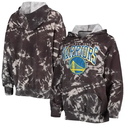 Golden State Warriors Majestic Threads Women's Burble Tie-Dye Tri-Blend Pullover Hoodie - Black