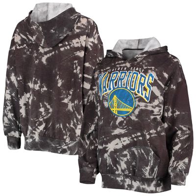 Women's Majestic Threads Black Golden State Warriors Burble Tie-Dye Tri-Blend Pullover Hoodie