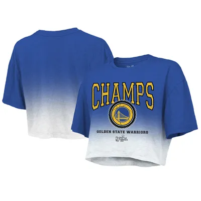 Golden State Warriors Majestic Threads Women's 2022 NBA Finals Champions Dip Dye Boxy Crop T-Shirt - Royal