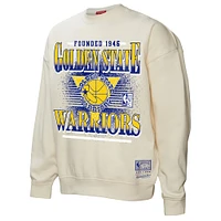 Women's Mitchell & Ness Cream Golden State Warriors Oversprayed Pullover Sweatshirt