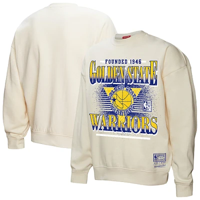 Women's Mitchell & Ness Cream Golden State Warriors Oversprayed Pullover Sweatshirt