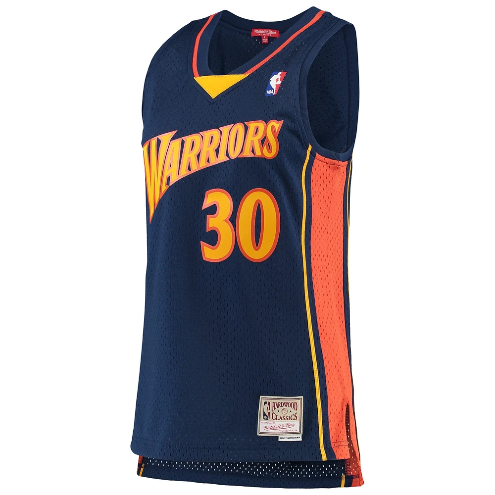 Maillot Swingman Mitchell & Ness Stephen Curry bleu marine Golden State Warriors 2009-10 Hardwood Classics pour femme