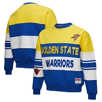 Women's Mitchell & Ness x DANNIJO  Gold/Royal Golden State Warriors Blocked Pullover Sweatshirt