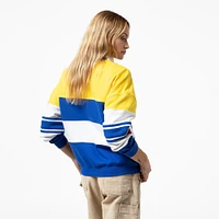 Women's Mitchell & Ness x DANNIJO  Gold/Royal Golden State Warriors Blocked Pullover Sweatshirt