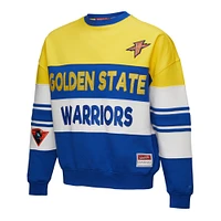 Women's Mitchell & Ness x DANNIJO  Gold/Royal Golden State Warriors Blocked Pullover Sweatshirt