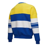 Women's Mitchell & Ness x DANNIJO  Gold/Royal Golden State Warriors Blocked Pullover Sweatshirt