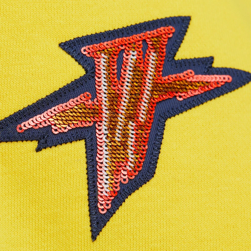Women's Mitchell & Ness x DANNIJO  Gold/Royal Golden State Warriors Blocked Pullover Sweatshirt