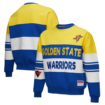 Women's Mitchell & Ness x DANNIJO  Gold/Royal Golden State Warriors Blocked Pullover Sweatshirt