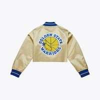 Women's Mitchell & Ness x DANNIJO Gold Golden State Warriors Cropped Satin Full-Snap Jacket