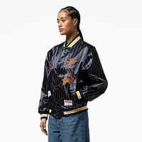 Veste en satin bleu marine à boutons-pression pour femme Mitchell & Ness x DANNIJO des Golden State Warriors