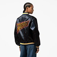 Veste en satin bleu marine à boutons-pression pour femme Mitchell & Ness x DANNIJO des Golden State Warriors
