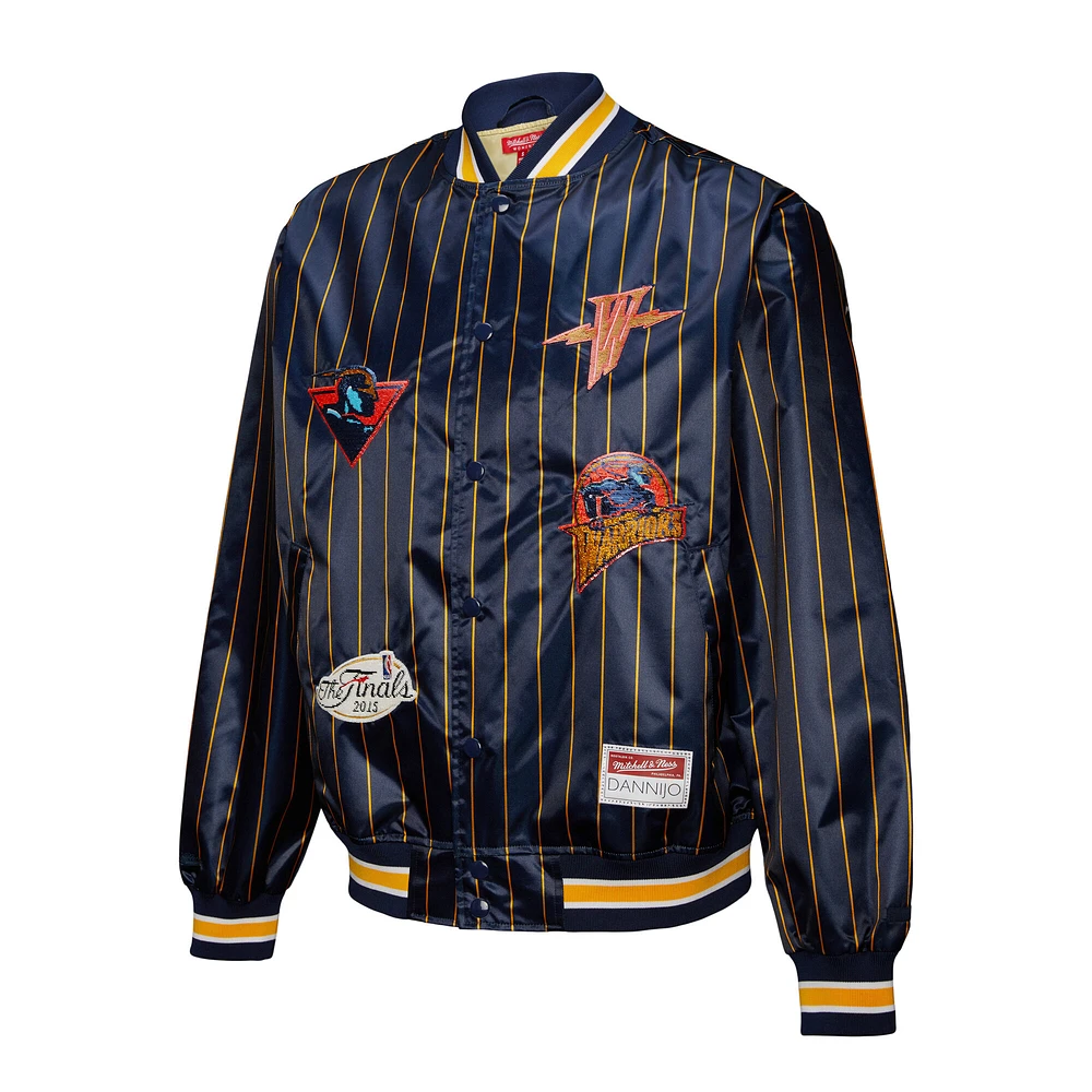 Veste en satin bleu marine à boutons-pression pour femme Mitchell & Ness x DANNIJO des Golden State Warriors