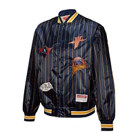 Veste en satin bleu marine à boutons-pression pour femme Mitchell & Ness x DANNIJO des Golden State Warriors