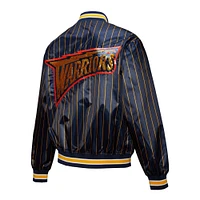 Veste en satin bleu marine à boutons-pression pour femme Mitchell & Ness x DANNIJO des Golden State Warriors