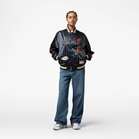 Veste en satin bleu marine à boutons-pression pour femme Mitchell & Ness x DANNIJO des Golden State Warriors