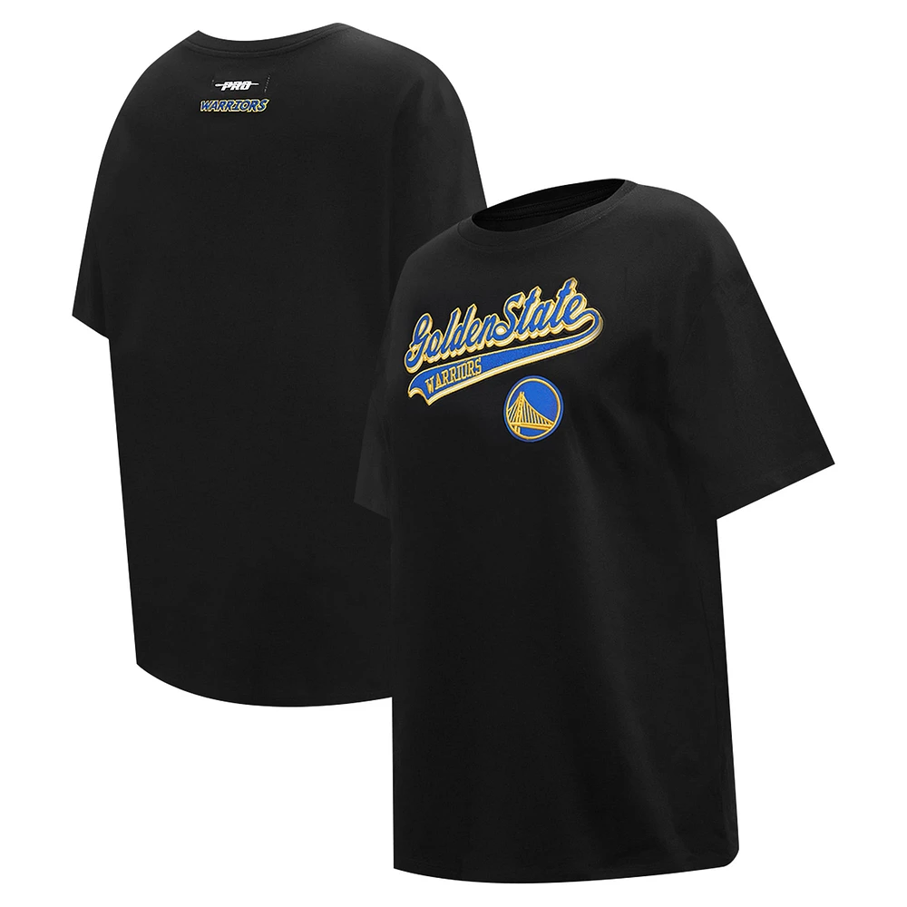 Women's Pro Standard Black Golden State Warriors Script Boyfriend T-Shirt