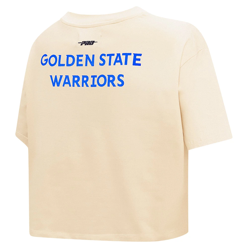 Women's Pro Standard Cream Golden State Warriors Retro Striper SJ Cropped Boxy T-Shirt