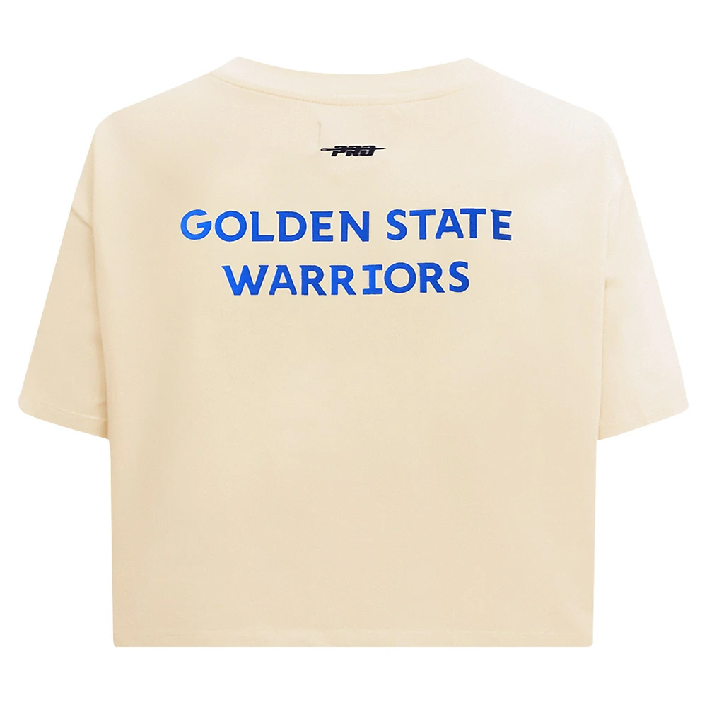 Women's Pro Standard Cream Golden State Warriors Retro Striper SJ Cropped Boxy T-Shirt