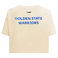 Women's Pro Standard Cream Golden State Warriors Retro Striper SJ Cropped Boxy T-Shirt