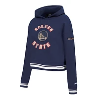 Women's Pro Standard Navy Golden State Warriors 2024/25 City Edition Chenille Applique Cropped Pullover Hoodie