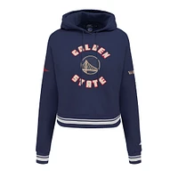 Women's Pro Standard Navy Golden State Warriors 2024/25 City Edition Chenille Applique Cropped Pullover Hoodie
