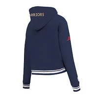 Women's Pro Standard Navy Golden State Warriors 2024/25 City Edition Chenille Applique Cropped Pullover Hoodie