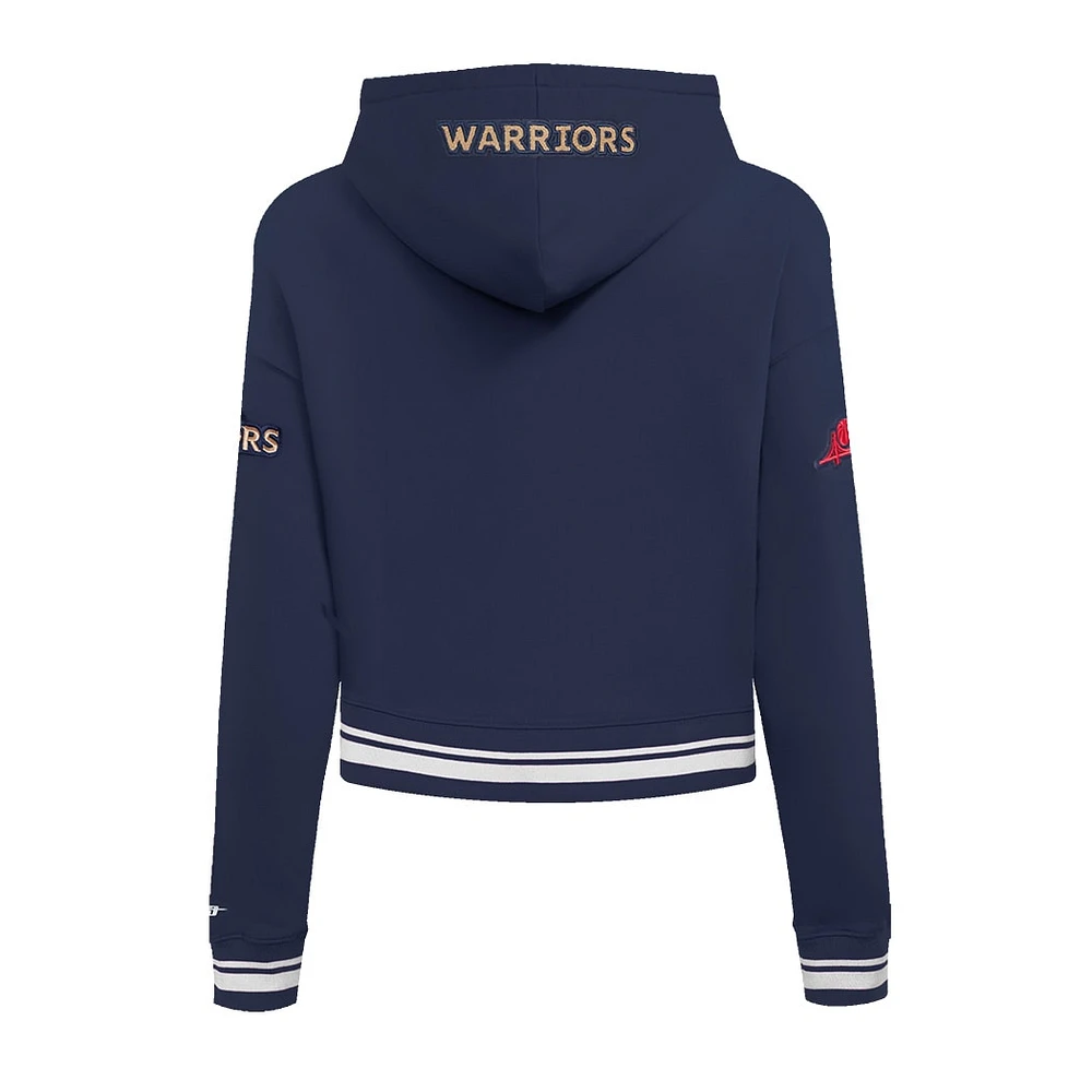 Women's Pro Standard Navy Golden State Warriors 2024/25 City Edition Chenille Applique Cropped Pullover Hoodie