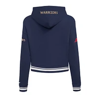 Women's Pro Standard Navy Golden State Warriors 2024/25 City Edition Chenille Applique Cropped Pullover Hoodie