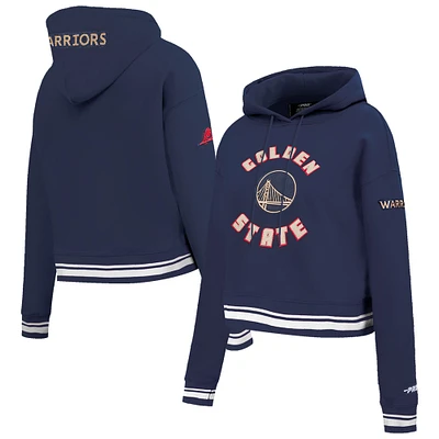 Women's Pro Standard Navy Golden State Warriors 2024/25 City Edition Chenille Applique Cropped Pullover Hoodie