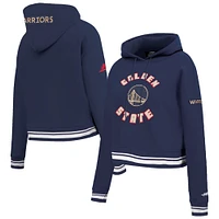 Women's Pro Standard Navy Golden State Warriors 2024/25 City Edition Chenille Applique Cropped Pullover Hoodie