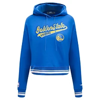 Women's Pro Standard Royal Golden State Warriors Script Tail Cropped Pullover Hoodie