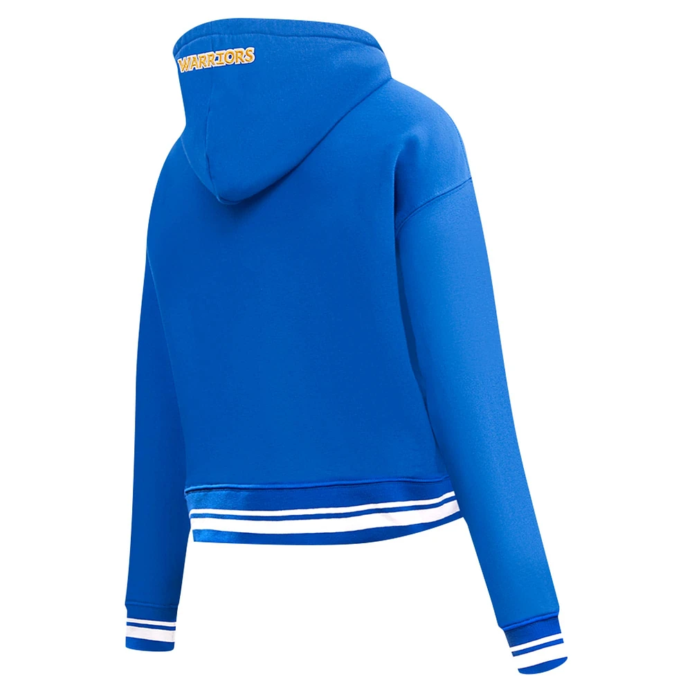 Women's Pro Standard Royal Golden State Warriors Script Tail Cropped Pullover Hoodie