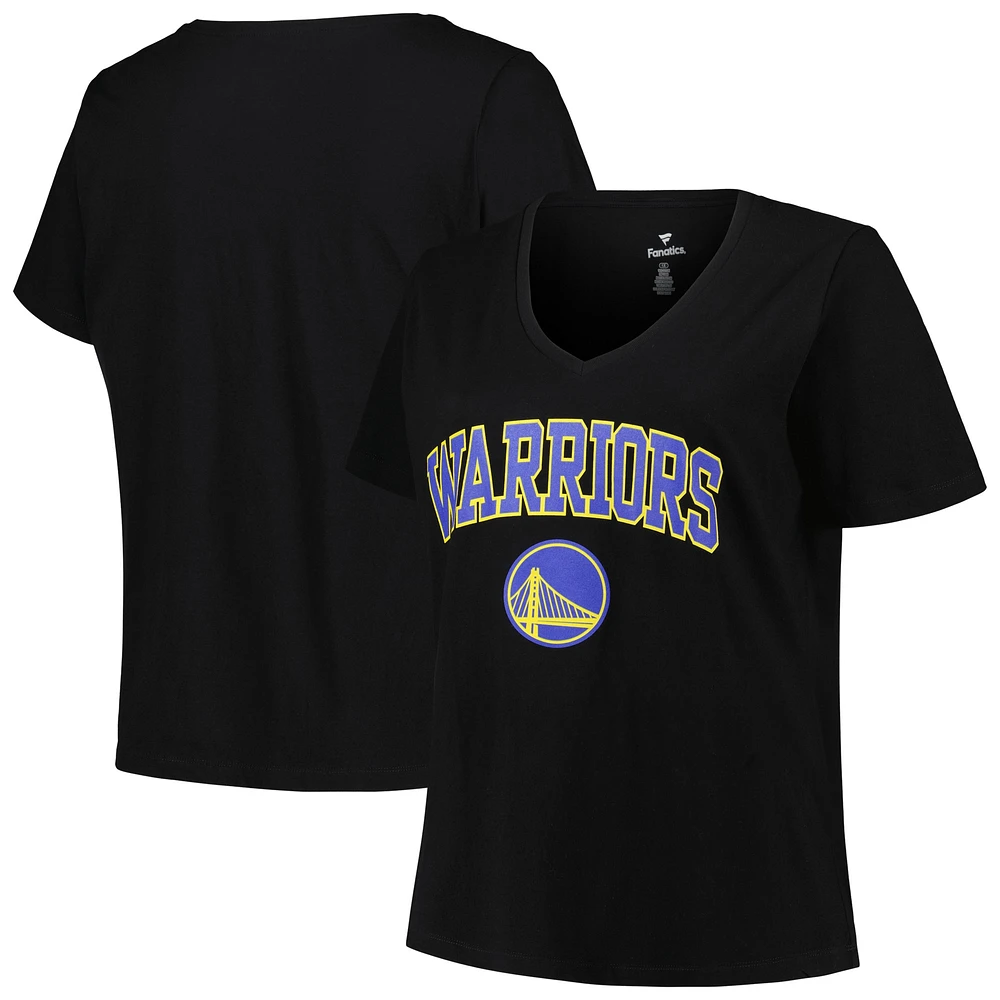 Women's Profile Black Golden State Warriors Plus Arch Over Logo V-Neck T-Shirt