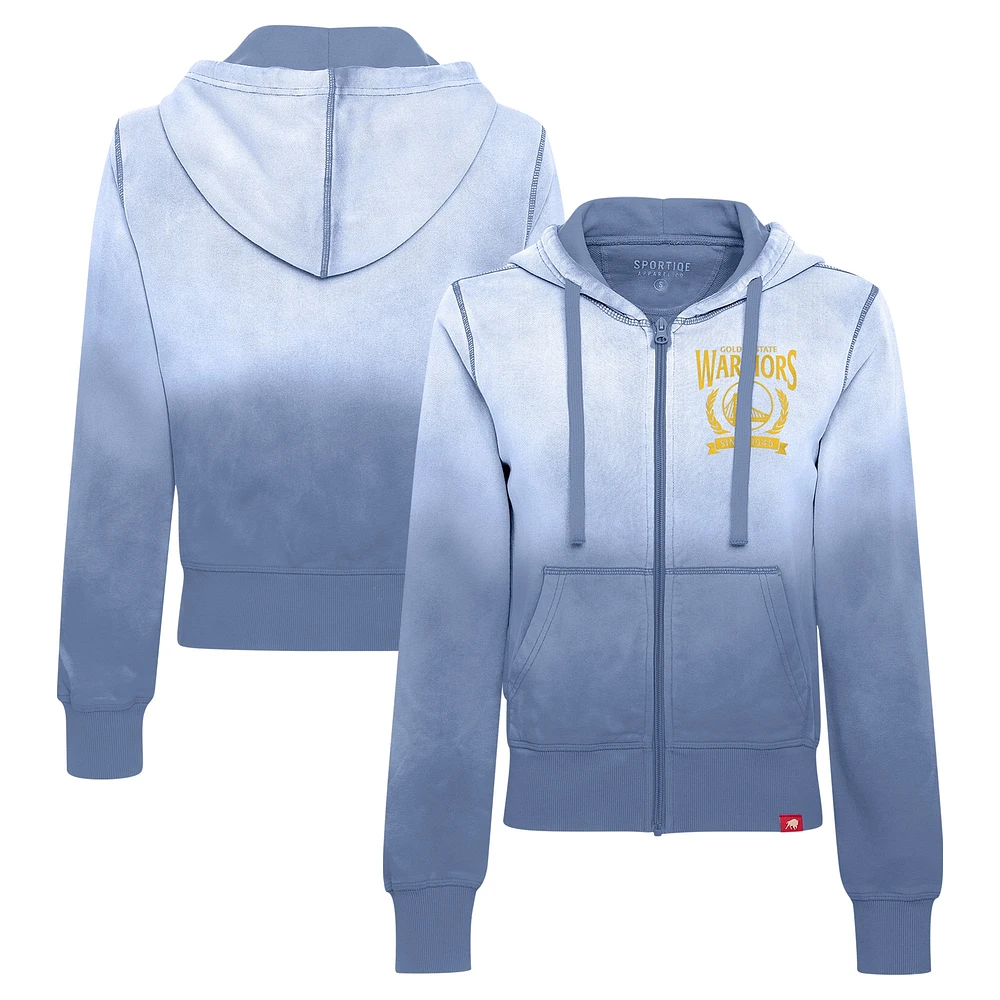 Sweat à capuche entièrement zippé Sportiqe Golden State Warriors Carli Sun Fade pour femmes, bleu