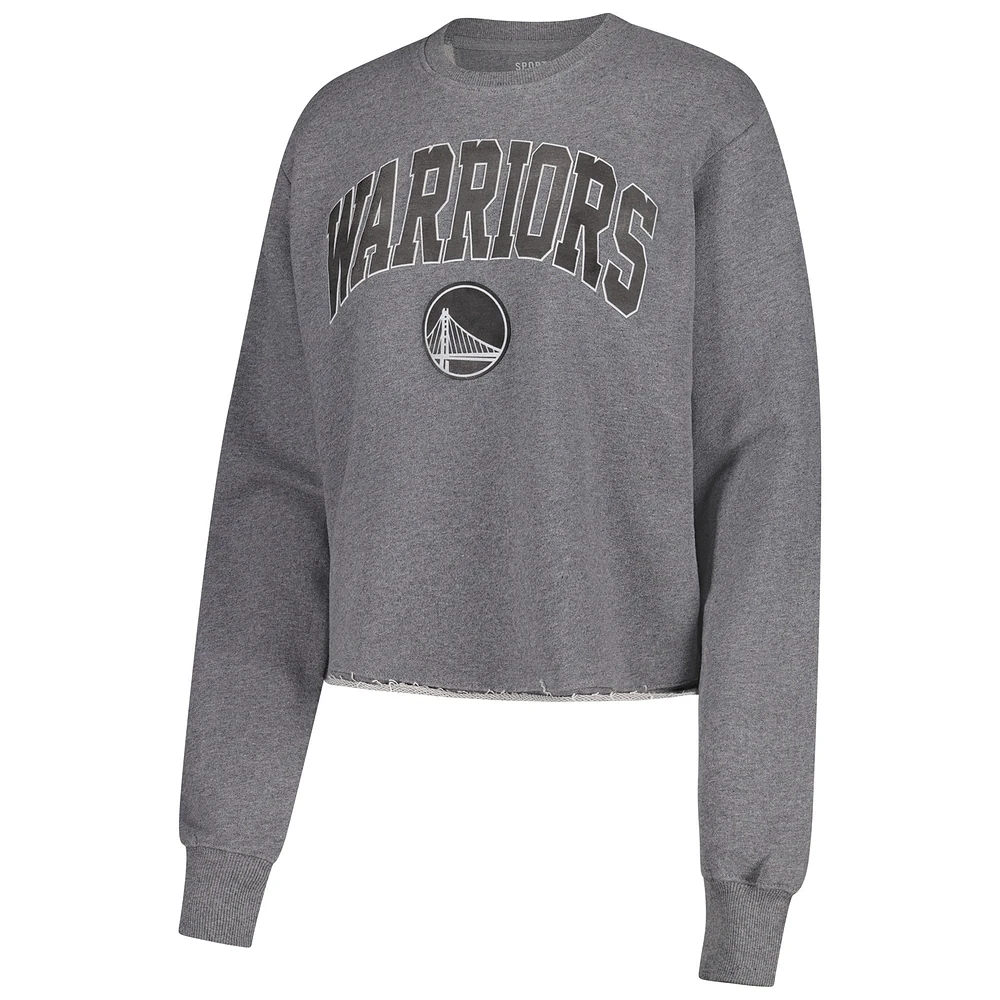 Sweat-shirt court Kacey de la collection Varsity des Golden State Warriors pour femme, gris chiné, Sportiqe